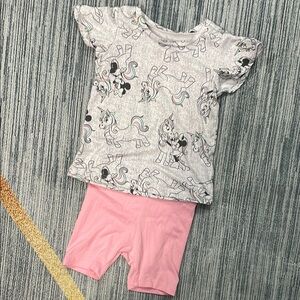 Unicorn Print T-Shirt and Pink Shorts Set